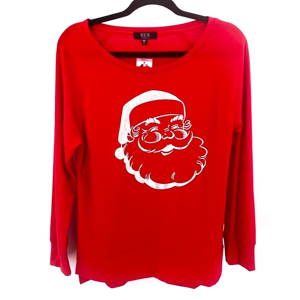 Holiday Tee Women S Red Santa Christmas Novelty Print Winter‎ Silver Metallic